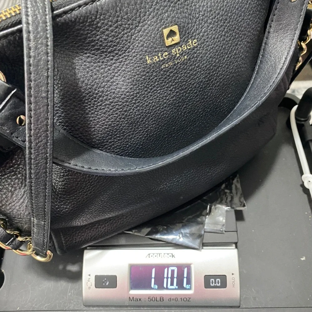 Kate Spade NY Black‎ Pebbled Leather Convertible Shoulder Handbag Gold Chain